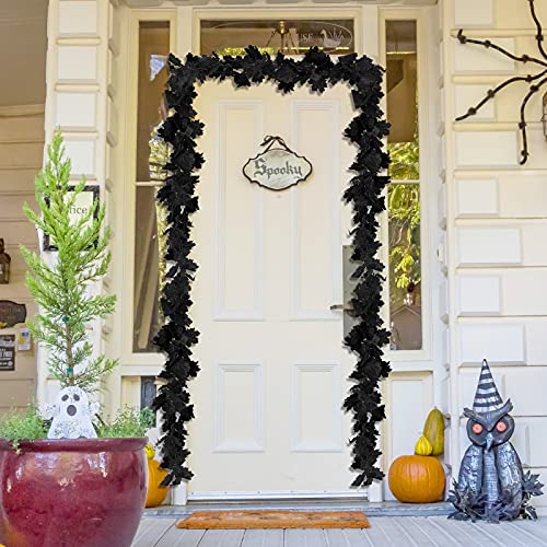 Halloween Fall Maple Garland 5.9 Ft Artificial Autumn Garland Fake Maple Leaf Garland Decoration For Halloween Dinner Fireplace Wedding Party Door Frame Decor (Simple Style, 2 Pieces) #TOP2