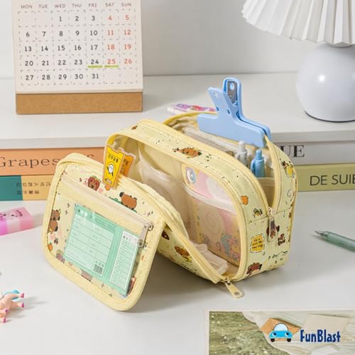 Image of FunBlast Pencil Pouch for Girls- Kawaii Pencil Pouch, Aesthetic Pencil Case Organizer, Large Capacity Stationary Organizer Case, Multipurpose Zipper Pouch for Kids & Adults (Beige)