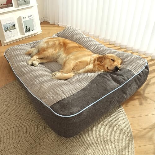 Hruile Großes Hundebett Sofa Warmes Weiches Haustierschlafkissen Orthopädische Hundebox-Matratze Matte Beruhigendes Haustierbett Couch mit Rutschfester Unterseite Anti-Angst-Welpen-Kissen (120 x 95 x