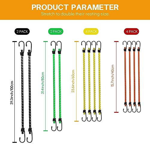 Bungee Cords with Hooks Jsdoin 12PCS Heavy Duty Bungee Cord Weatherproof & UV-Resistant Elastic Bungee Straps for Securing Tarps Luggage - Image 2