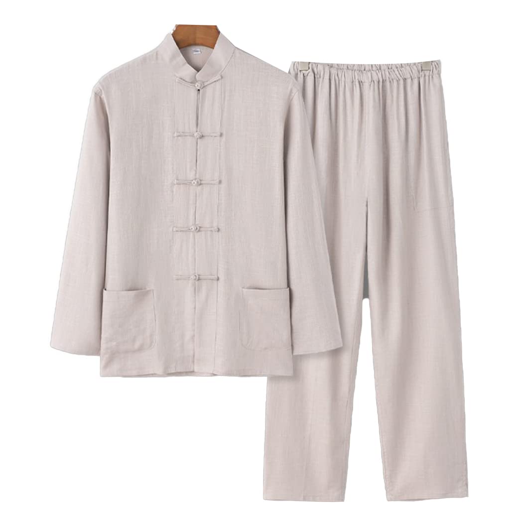 Linen Martial Arts Kung Fu Giacca Uniforme Pantaloni Cinesi Abiti Tradizionali Tradizionali Abiti per Maniche Lunghe, Tai Chi Ala Chun Camicia da Allenamento grey-3XL