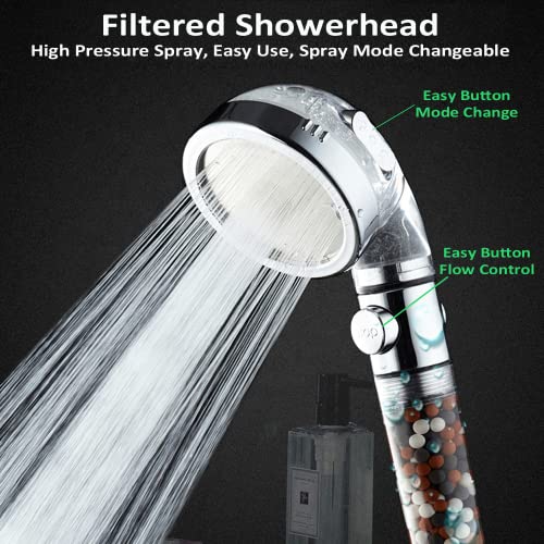 AYI Regadera Filtrada con Soporte, Manguera Metálica, Alta Presión, Manual, Purificadora de Agua Dura, Suavizador, Multi Modos, para Piel y Cabello Suave miniatura 5