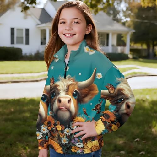 Image of AmzPrint Girls Graphic Quarter Zip Coat Long Sleeve Lightweight Oversized Athletic Running Hoodies For Kids Teen Girls