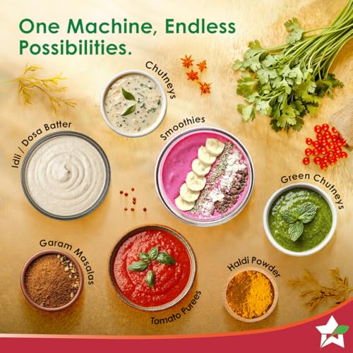 Image of Wonderchef Vista Neo Mixer Grinder for Kitchen, 500W, 2 Multi-purpose Jars, Stainless-steel Blades for Masala, Chutney, Idli /Dosa Batter, Puree, Paste, 3-Speed Control, Pulse Function, 2-Yr Warranty