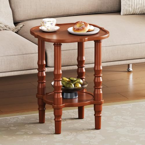 Image of Uniclinens Solid Wood End Side Table - Small Wooden Nightstand for Living Room Bedroom, Retro Brown