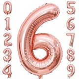 Rose Gold 6 Number Balloons,40 Inch Big 6 Balloon Numbers Rose Gold 6 Foil Mylar Balloons for Birthday Party Anniversary Events