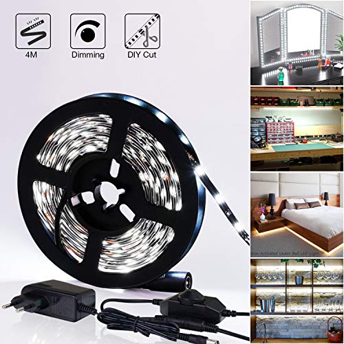 Led strip weiß 4m dimmbar Beleuchtung, 6000K LEDs Licht Streifen mit Netzteil, Led stripes Lichtband Leiste Band, MEHRWEG