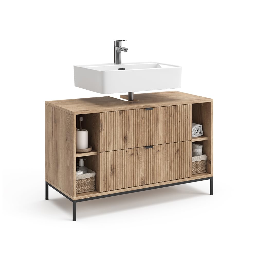Vicco Mueble bajo Lavabo Eliza, Roble Vikingo, 100 x 63 cm | Con 2 cajones extraíbles, para instalación bajo el lavabo y compatible con la serie Eliza