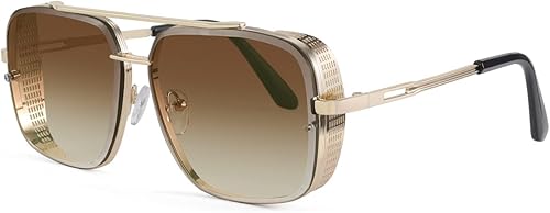 FEISEDY Gafas de sol para hombres y mujeres, estilo vintage, piloto, cuadradas, modernas, metal steampunk, para pesca, conducción, gafas de sol B2894