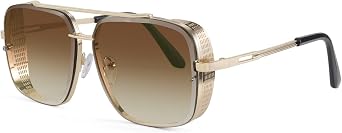 FEISEDY Sunglasses Mens Women Vintage Pilot Square Trendy Metal Steampunk Fishing Driving Sun Glasses B2894