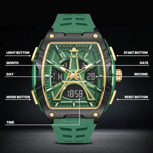 Image of V2A Impact 48mm Analog Digital Watch for Men | 3D Tower Dial Design | Alarm Stopwatch Day Date 12 /24 Hr | TPU Strap | 50M Water Resistant | Gift for Mens