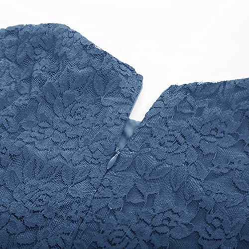 Girls Shift Flower Lace Dresses Short Sleeve Aline Party Dress Blue 6-7Y #TOP2