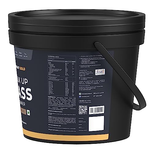 Image of Nutrabay Gold Bulk Up Mass Gainer Powder - 5kg, Chocolate | 30g Protein, 104g Carbs, 554 Calories | Easy to Digest | 100% Veg Muscle Building & Weight Gainer Supplement for Men & Women
