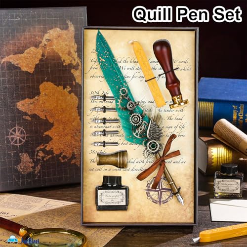 FunBlast Quill Pen and Ink Set - 10 Pcs, Sea Green - Image 6