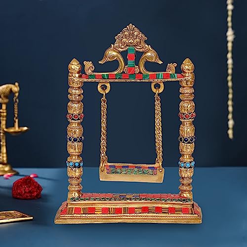 Image of AONA Brass Swing Jhula for Ladoo Gopal Idol Statue (Brass, Height 10.25 inch)
