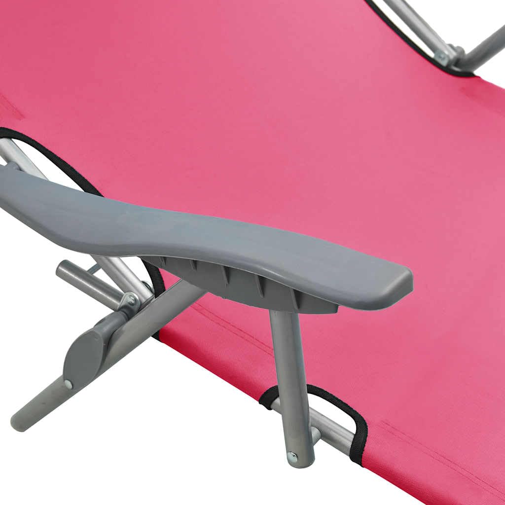 Sedia a sdraio pieghevole con baldacchino regolabile in acciaio rosa