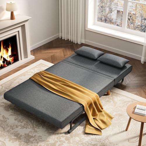 Xbro Schlafsofa 2-Sitzer mit Bettfunktion, Schlafsessel mit Bettfunktion mit Verstellbarer Rückenlehne und 2 Kissen, Sessel mit schlaffunktio für kleine Wohnung (Dunkelgrau)