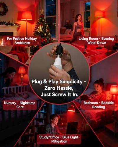 Image of Neporal 7W 670nm Red Light Bulbs for Sleep, 100% Blue Light Blocking Red Night Light, Sleep Light for Melatonin Promoting, A19 60W Equivalent Dim Light Bulbs for Bedroom, Baby Nursery, Reading,4 Packs