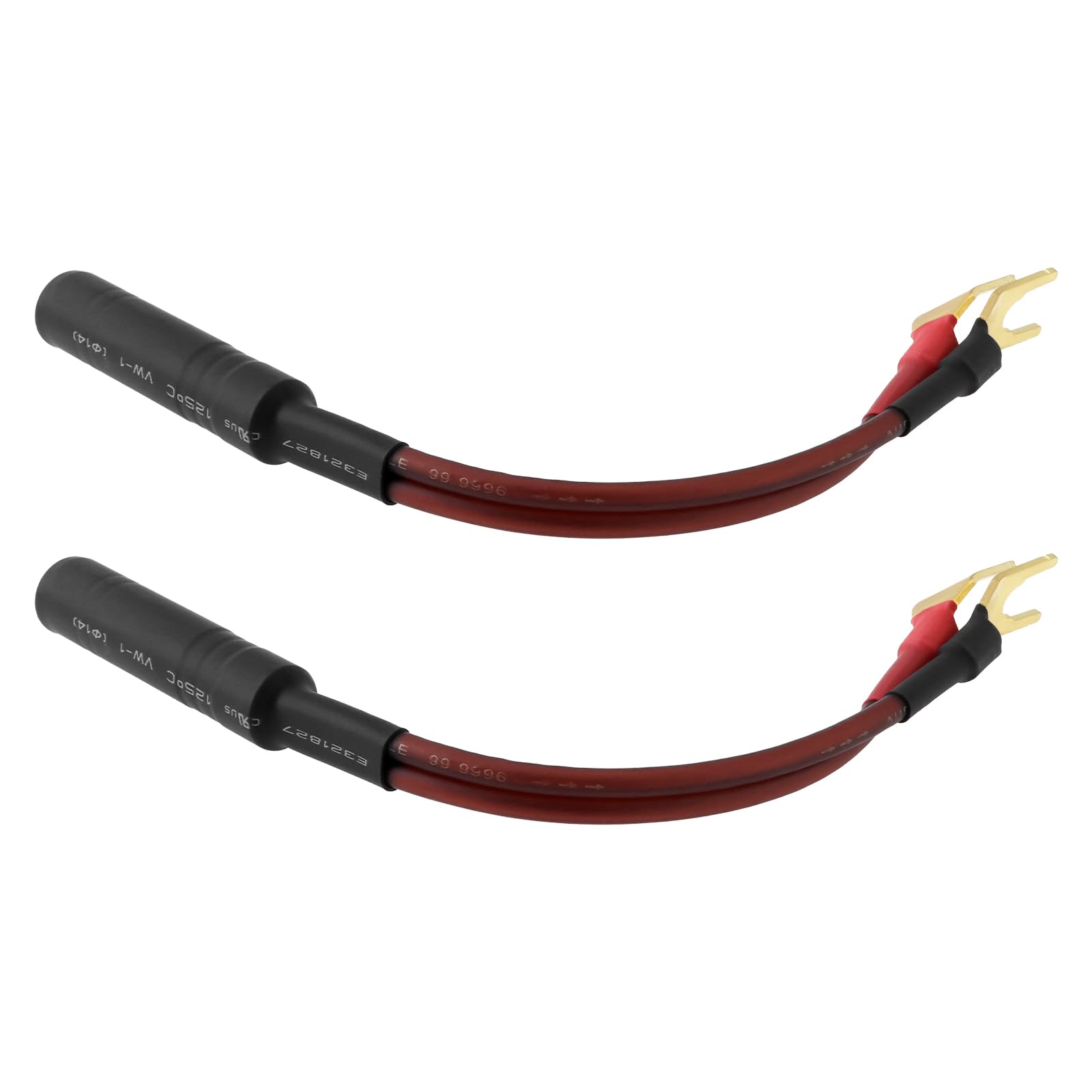 The Lord of the Tools 2pcs CESS-002S Spade Plug to 1/4 Inch TS Speaker Cable 6 inches Signal Adapter for Sound Systems Stage Amplifiers (Large Spade)