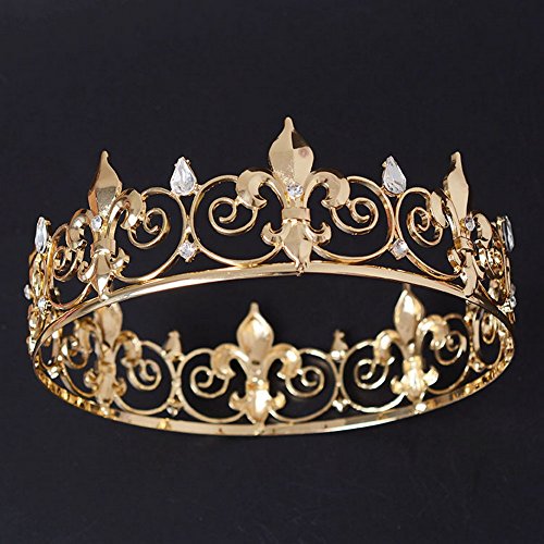 Eseres Gold King Crown For Men Full Round Fleur De Lis Crown Prom Queen Crowns #TOP1
