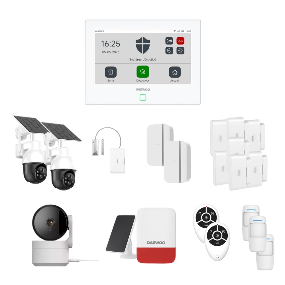 Pack Alarme Connectée Daewoo Touch XL – Sécurité Totale Grande Maison + Garage (AM302)