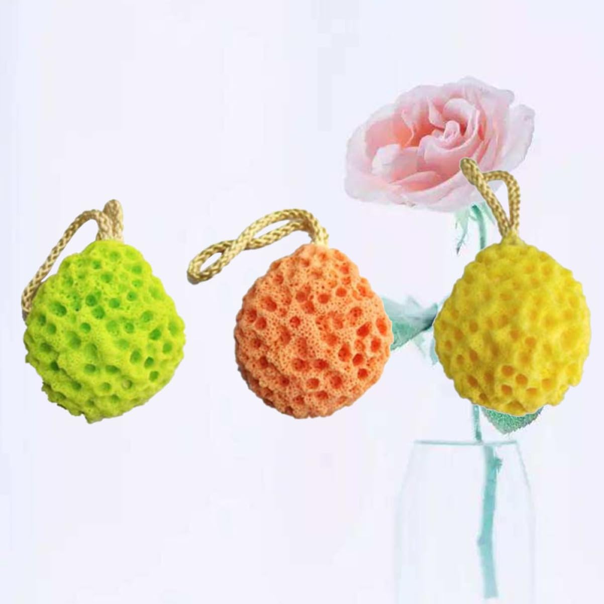FRCOLOR 9piezas Esponjas Exfoliantes De Con Cuerda Colgante Accesorios Para Adultos y Verde Para Limpieza y Masaje Casa Hotel o