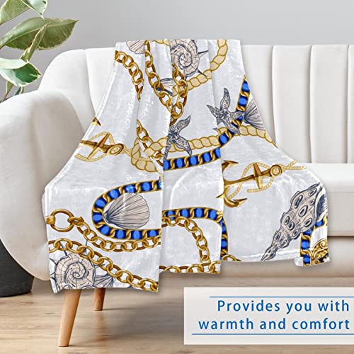 Couverture ancre et coquillages 150x100 cm douce pour lit - 7