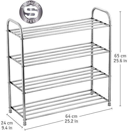 Tatkraft Good Stainless Steel 4 Tier Shoe Rack, Stable, Durable and Sturdy, Holds up to 12 Pairs of Shoes