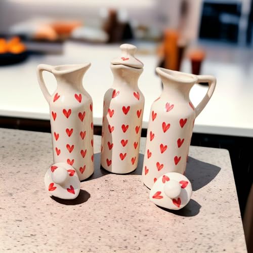 Image of MALAIKAH Ceramic Oil Dispenser Heart Pack of 3 for Kitchen, Dining, Gifting, Home & Kitchen Decor
