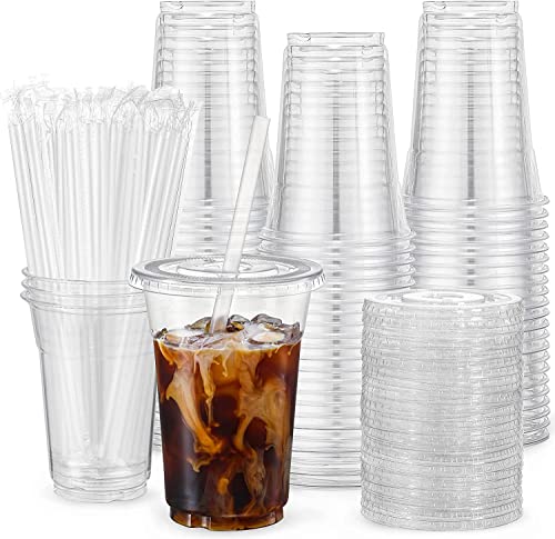 VITEVER [100 Sets - 20oz] Clear Plastic Cups with Lids and S...