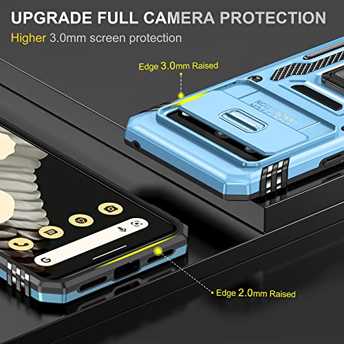 Image of Slide Camera Cover with Ring Holder Mobile Phone Case Cover for Google Pixel 7a (Blue)