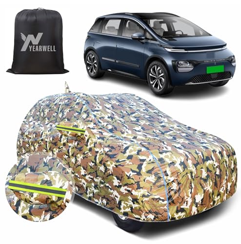 Image of Car Body Cover for MG Windsor, 100% Waterproof, Heat-Resistant with Mirror & Antenna Pockets, Soft Cotton Lining, Triple Stitched, Green Reflector (Jungle Print)