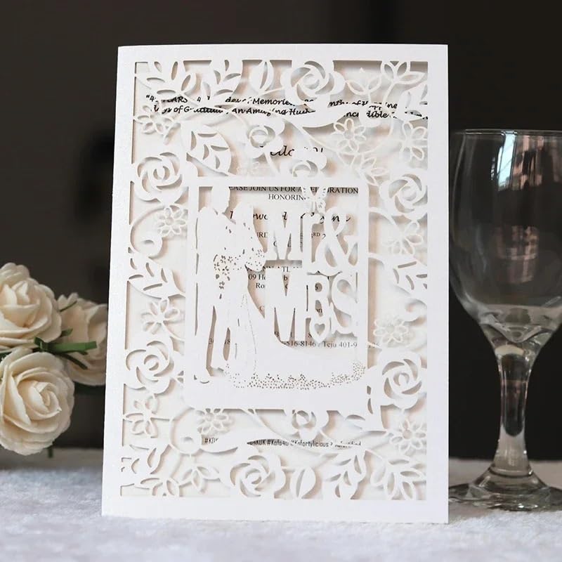 Hochzeitskarte 10 stücke Hochzeitseinladungen Elegante Braut und Bräutigam Einladungskarten for Hochzeit Mariage Party Favor Dekoration Hochzeitskarten(White Set)