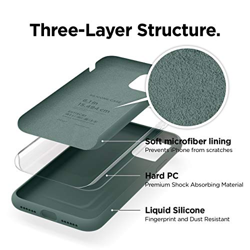 Image of elago Compatible with iPhone 11 Case, Liquid Silicone Case, Full Body Protective Cover, Anti-Scratch Soft Microfiber Lining, 6.1 inch (Midnight Green)