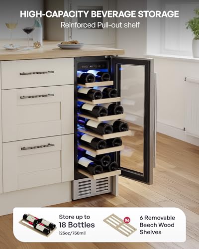 Image of Icyglee 12 inch Wine Cooler Refrigerator, 18 bottle Wine Fridge Built-in or Freestanding with Double-Layer Tempered Glass Door, Mini Fridge with Digital Temp Control & Fast Cooling, Low Noise