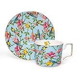 LJIMICAORO Vintage 8 Ounces Teacup and Saucers Set Floral Tea Cups Set Bone China TeaCups Coffee Tea Cup for...