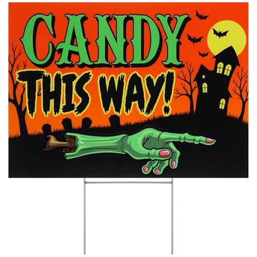 CroBlissful 3 Pcs Candy This Way Yard Sign Set Halloween