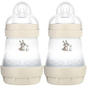 MAM East Start Anti-Colic Baby Bottles | 2 Pack (2 x 160ml) | Self-Sterilising Baby Milk Bottle | Slow Flow MAM Teats Size 1| Newborn Essentials | Unisex (Various Designs)