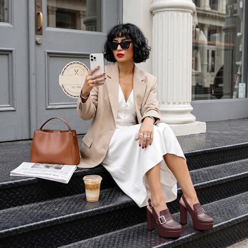 Image of Women's High Heel Loafers Platform Pumps Round Toe Heels Chunky Heel Pumps Stylish Comfortable 4.8 Inch Slingback Heels