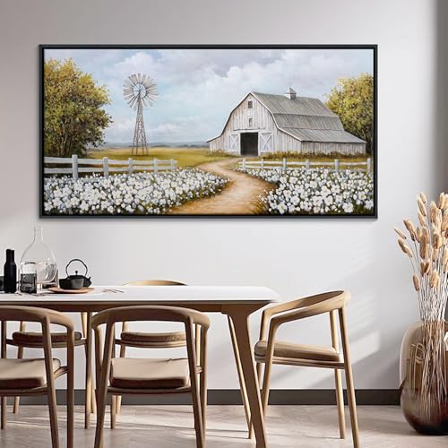 Large rustic Painting Wall Art Farmhouse barn Picture for Living Room windmill Home Bedroom Decoration Modern art Framed Artwork Decor 20x40inch