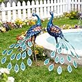 Oritty 29 Inch Metal Peacock Decor, Outdoor Peacock Statues Yard Art, Garden Statues for Patio Yard Lawn Home Backyard Decorations, Set of 2