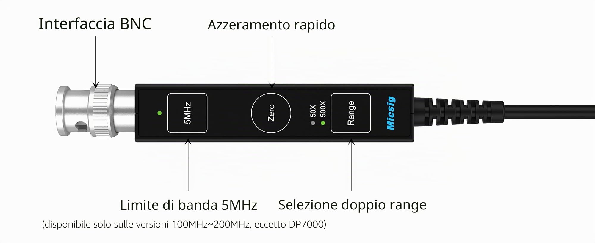 Micsig DP10013 Sonda differenziale ad alta tensione 1300V 100MHz 3.5ns tempo di salita 50X/500X Attenuazione, Tektronix P5200A P5205A P5210A, bianco