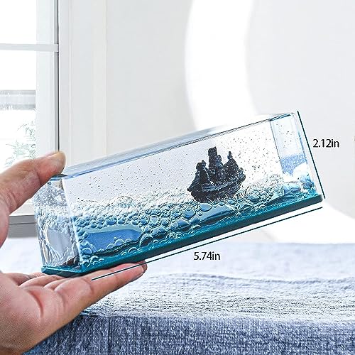 Black Pearl Pirate Ship in a Bottle – Boat in a Box Liquid Wave Fluid Drift Bottle Black Pearl Pirate Model Ship Sailing Simulation for Home Decoration Display Cases Desk Toy Gifts (Box)