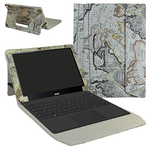 Acer Switch Alpha 12 Case,Mama Mouth 2-in-1 Romovable Portfolio PU Leather Folio Stand Cover for 12" Acer Aspire Switch Alpha 12 Windows 10 Detachable Convertible Laptop Tablet,Map White