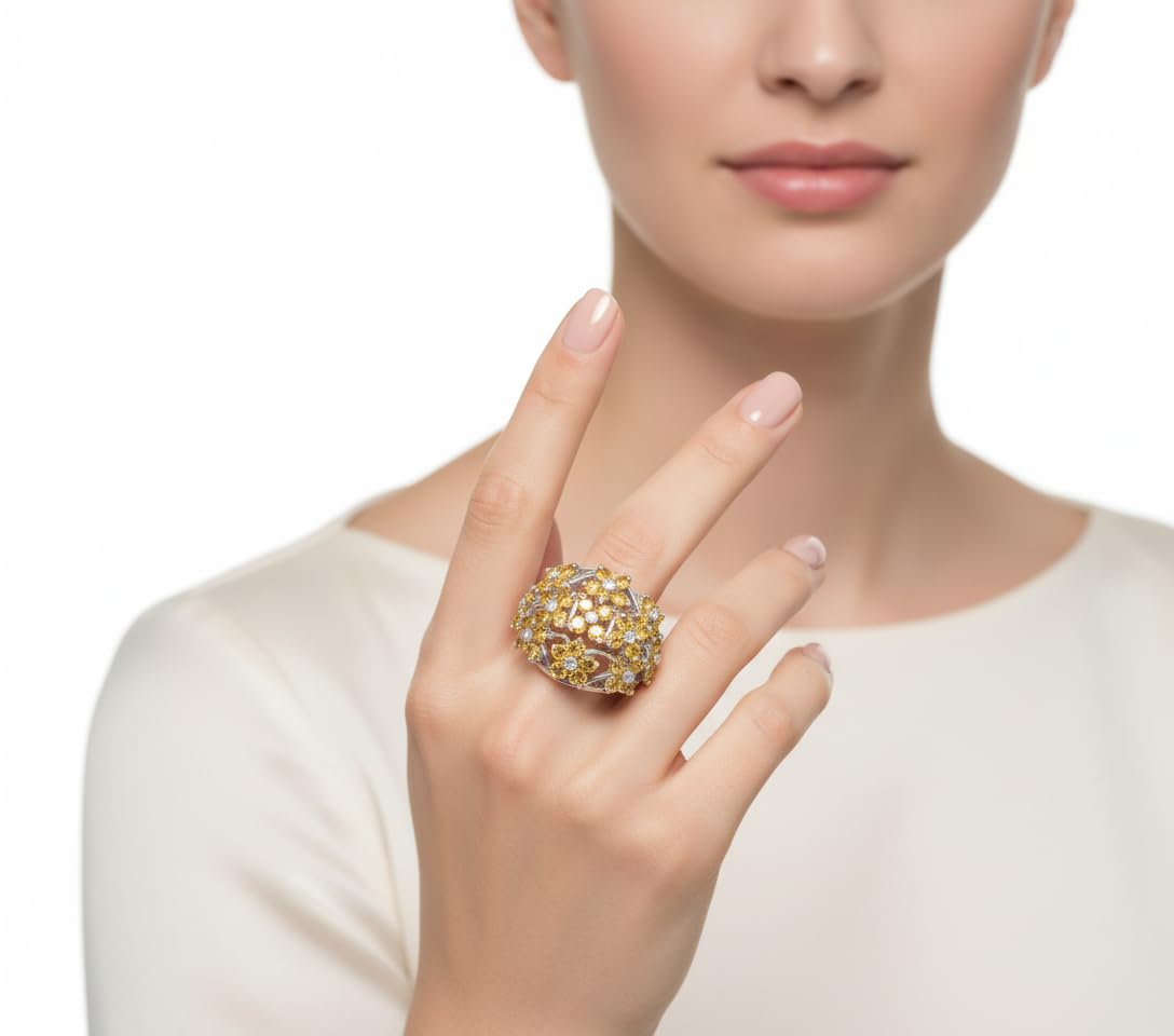 55Carat Plata de Ley 925 Redonda Yellow Citrina Natural