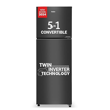 Haier 240 L, 3 Star, 5 In 1 Convertible, Twin Inverter Technology, Frost Free Double Door Refrigerator (HEF-253GB-P, GE Black, 2024 Model)