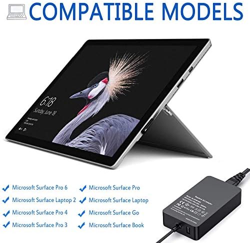 Surface Pro Charger Compatible with Microsoft Surface Charger, Surface Charger, Surface Pro 7 Charger, New Surface Pro 8/X/7/6/5/4/3, Surface Laptop Go 1/2/3/4, 15V 4A 65W Surface Book Charger 1/2