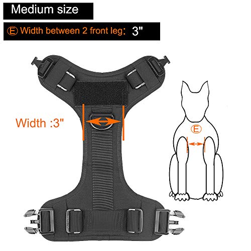 ICEFANG Tactical Dog Harness,Medium size, 2X Metal Buckle,Working Dog MOLLE Vest with Handle,No Pulling Front Leash Clip,Hook and Loop Panel