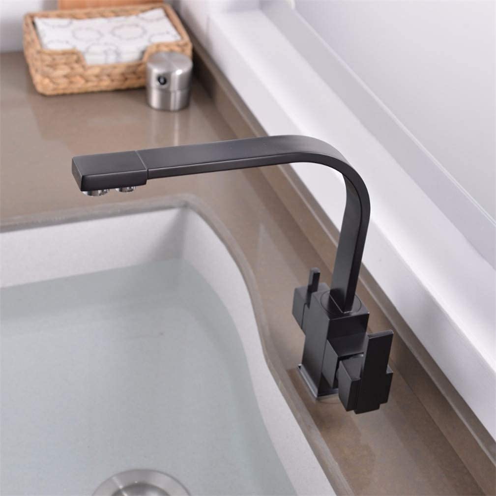 VDOQTLJT Multifunctional Kitchen Faucet 3 Way Drinking Water Cranes Hot&Cold Mixer Tap with Aerator Pure Faucets 360 Swivel Dual Handle Black(Nero)
