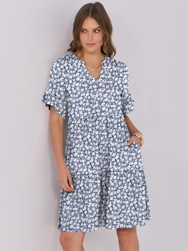 Image of ANRABESS Women's Summer Casual Dress, V-Neck Ruffle Sleeve Tiered Mini Dress, Soft Comfy Fabric with Pockets for All-Day Wear